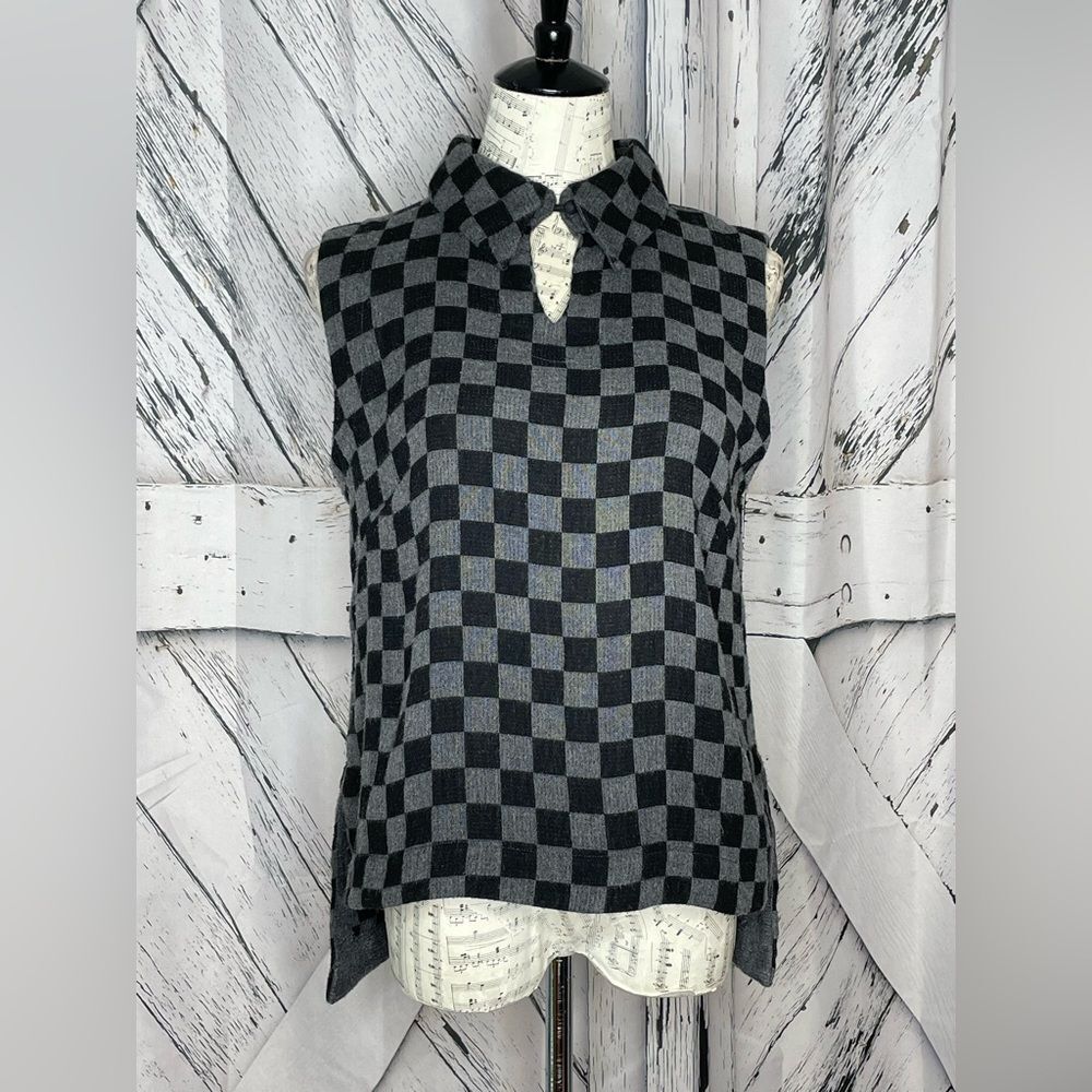 Gershon Bram Top Sleeveless High/Low Checked S